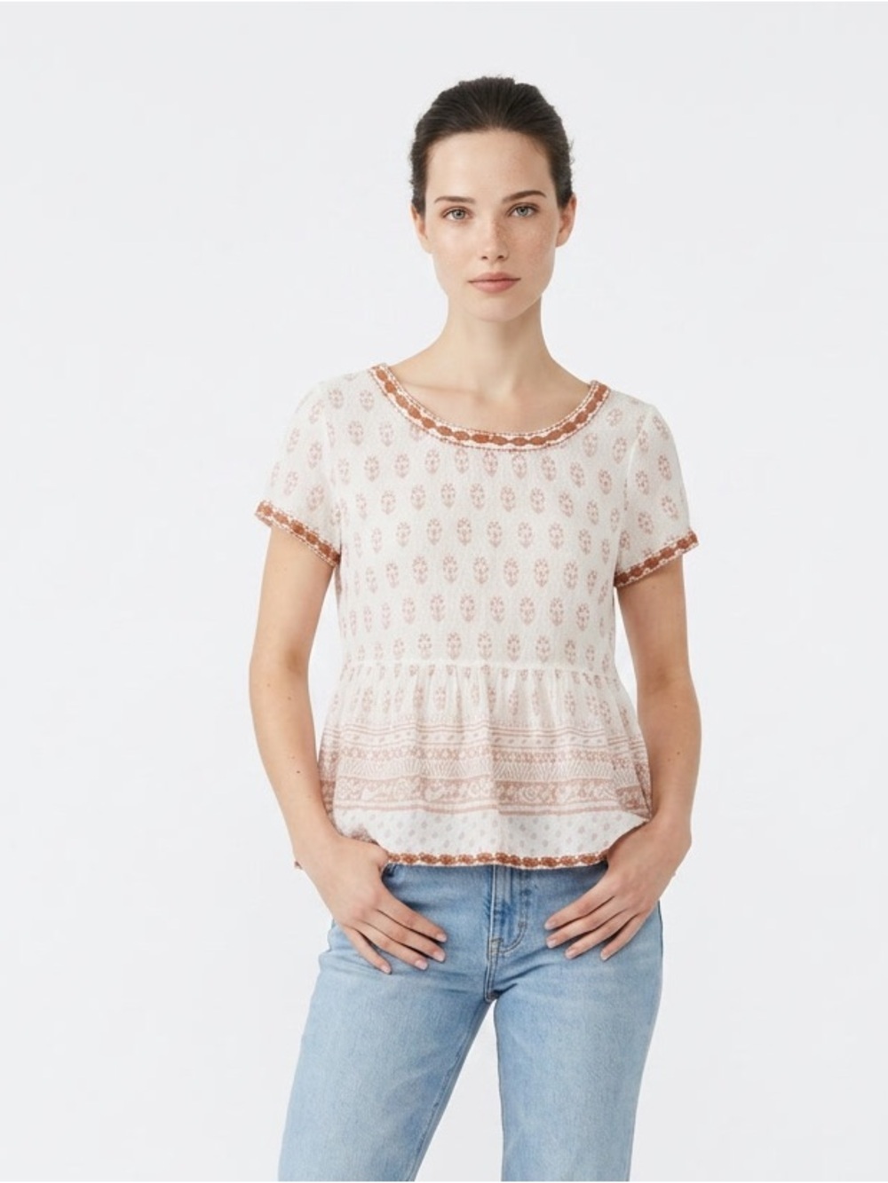 Sigrid Olsen White Tunic Top with Rust Print